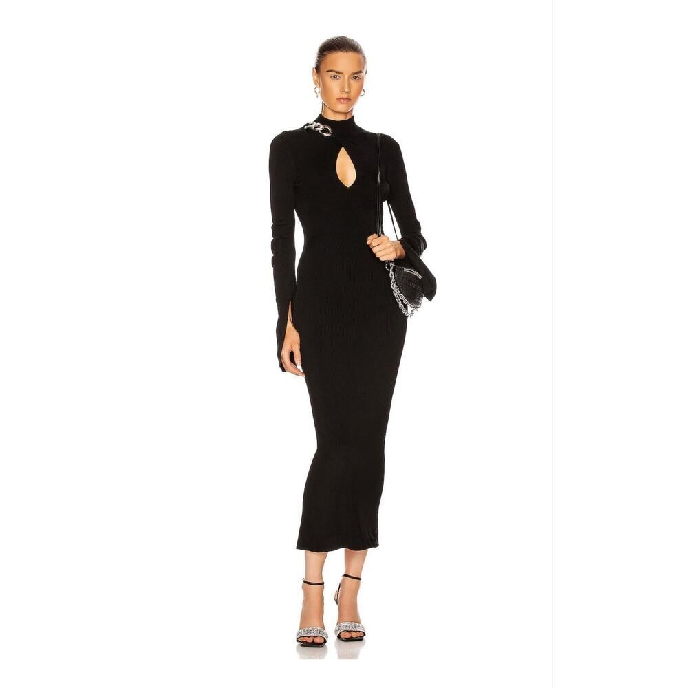 ALEXANDER WANG Chain Turtleneck Split Cuff Midi knit Dress in Black Small